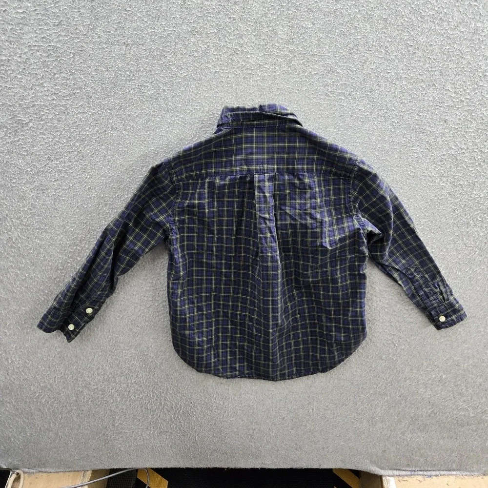 Ralph Lauren Toddler Button Up Shirt 3/3T Blue Embroidered Plaid Western